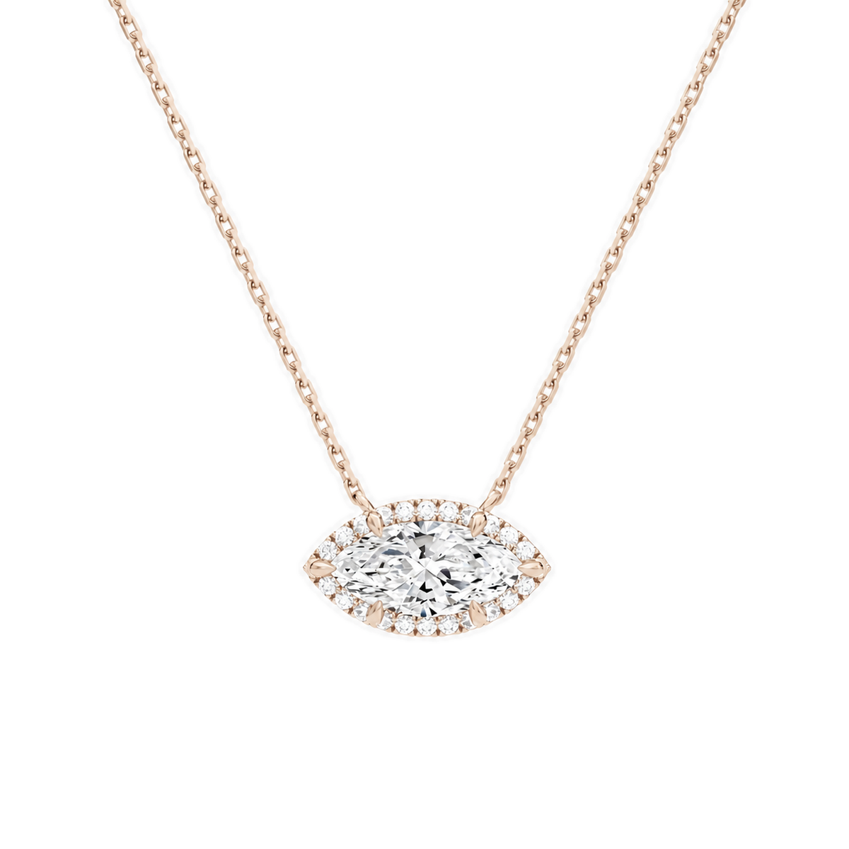 Jessa Marquise Halo Lab-Grown Diamond Necklace in 14K Rose Gold, front view