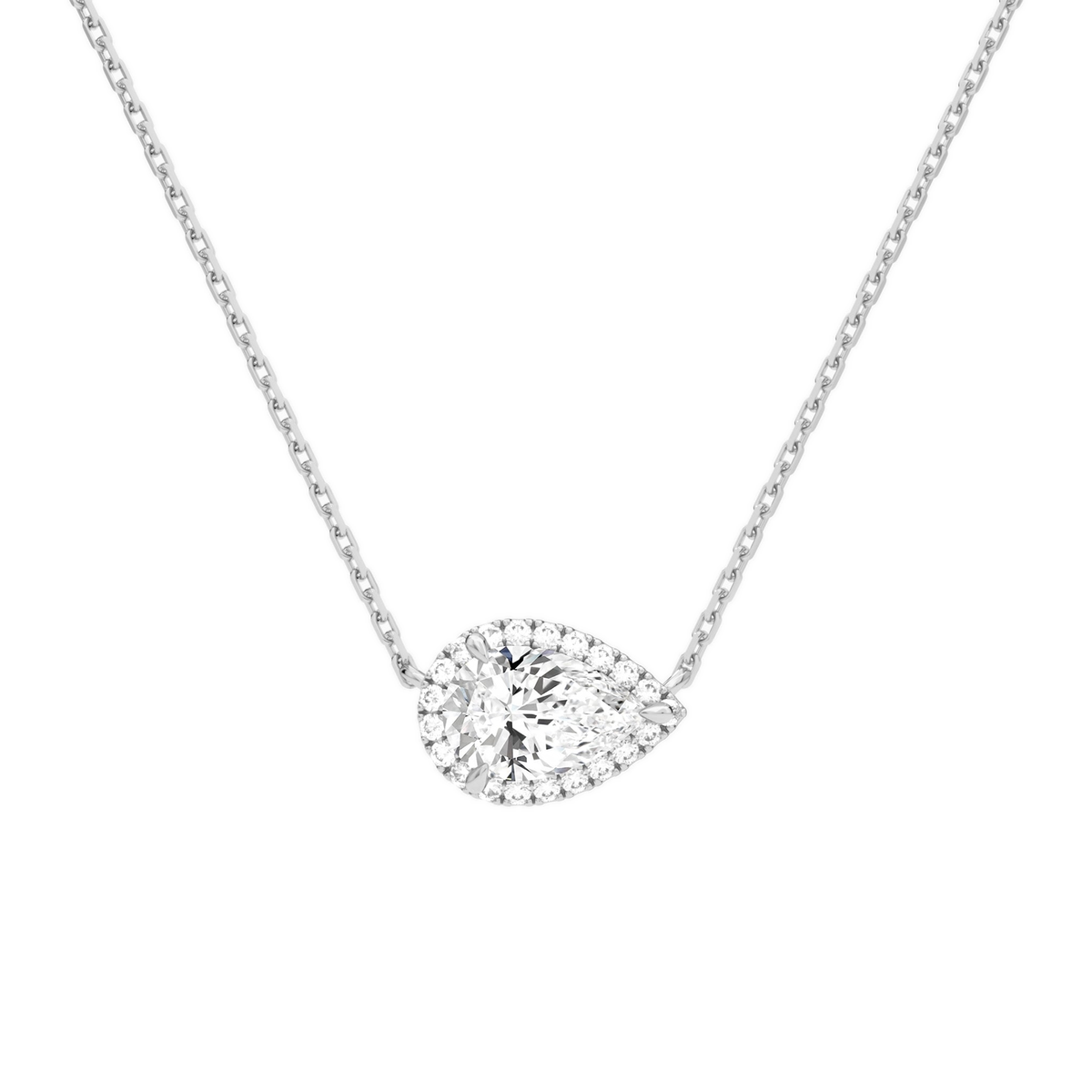 Jessa Pear Halo Lab-Grown Diamond Necklace in 14K White Gold, front view