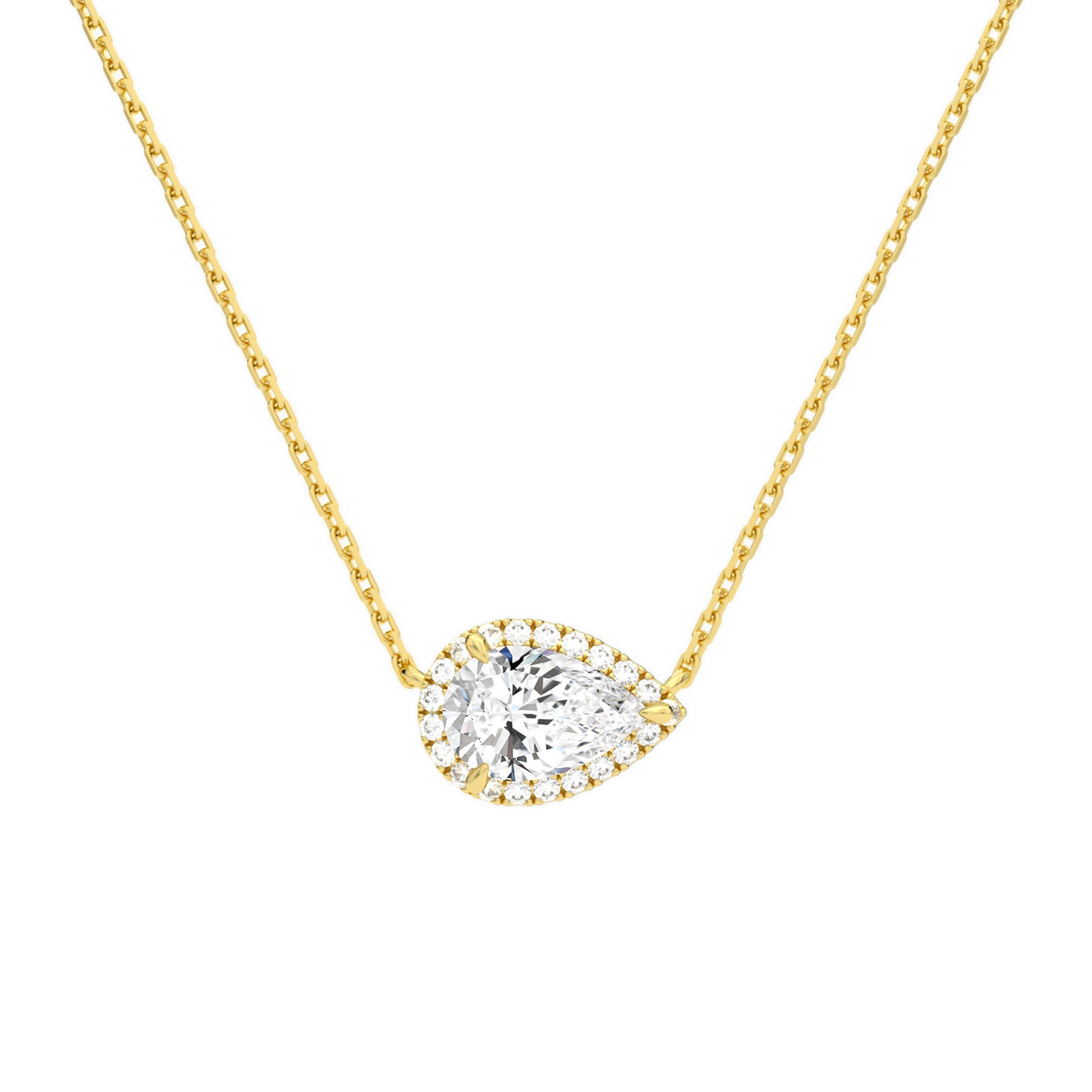 Jessa Pear Halo Lab-Grown Diamond Necklace in 18K Yellow Gold, front view