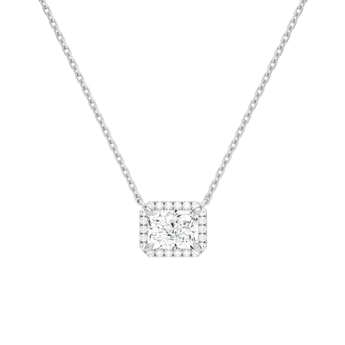 Jessa Radiant Halo Lab-Grown Diamond Necklace in 18K White Gold, front view