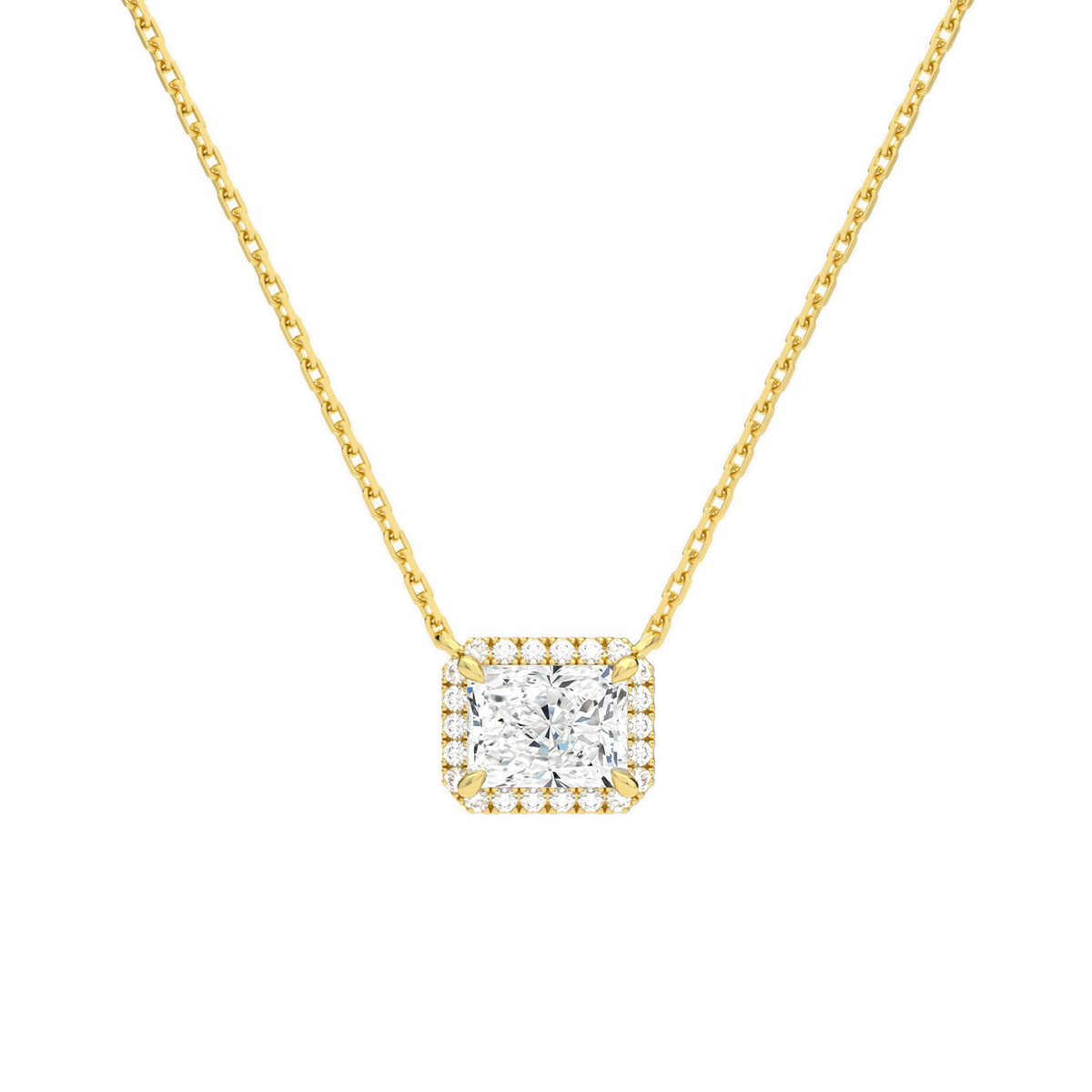Jessa Radiant Halo Lab-Grown Diamond Necklace in 18K Yellow Gold, front view