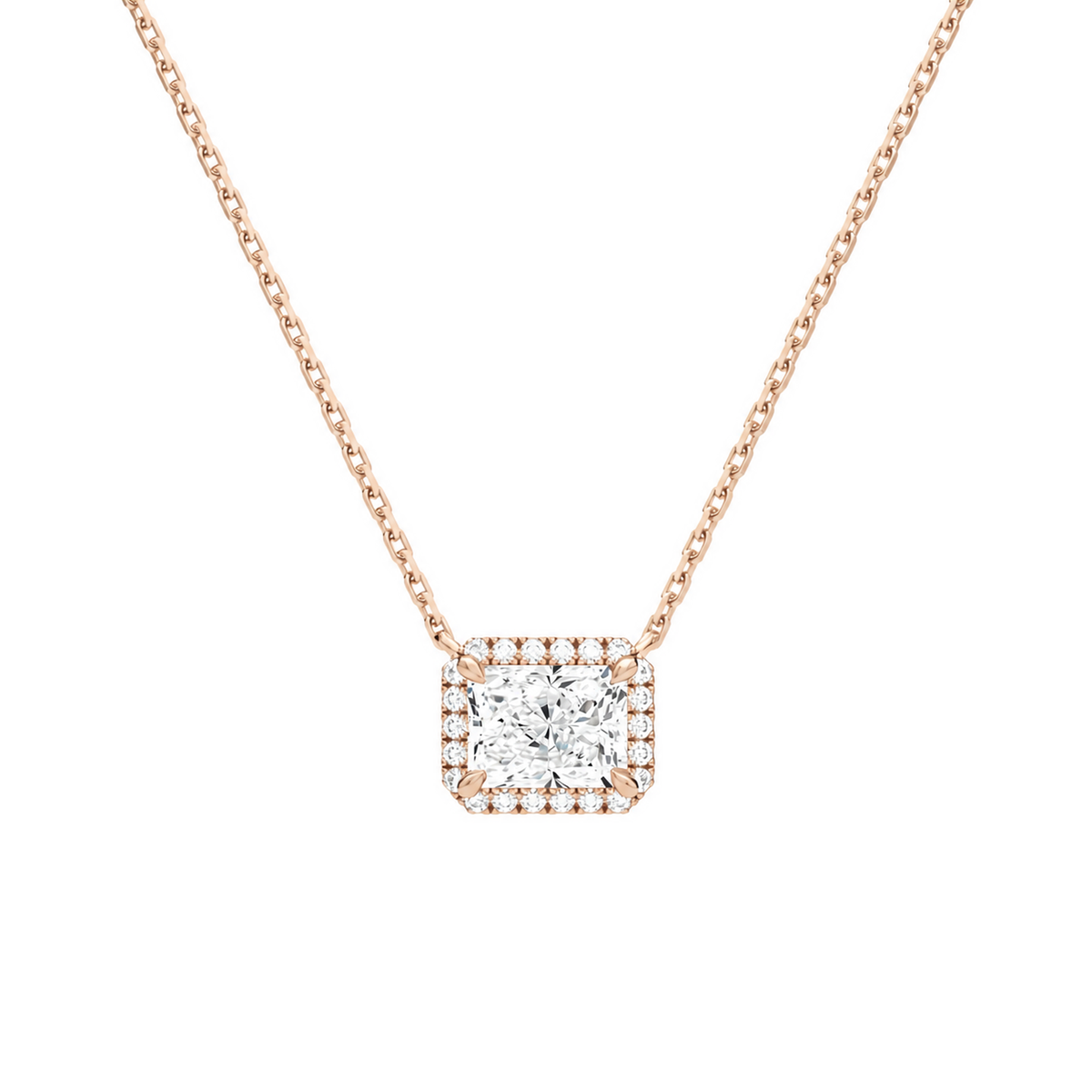 Jessa Radiant Halo Lab-Grown Diamond Necklace in 14K Rose Gold, front view