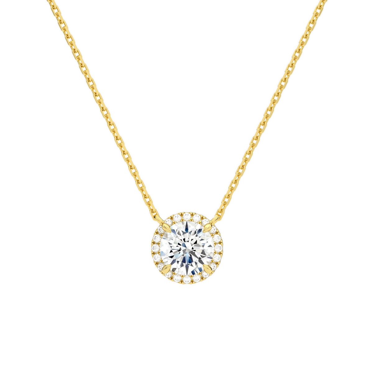 Jessa Round Halo Lab-Grown Diamond Necklace in 18K Yellow Gold, front view