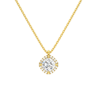 Malia Cushion Halo Lab-Grown Diamond Pendant Necklace in 18K Yellow Gold, front view