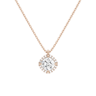 Malia Cushion Halo Lab-Grown Diamond Pendant Necklace in 14K Rose Gold, front view