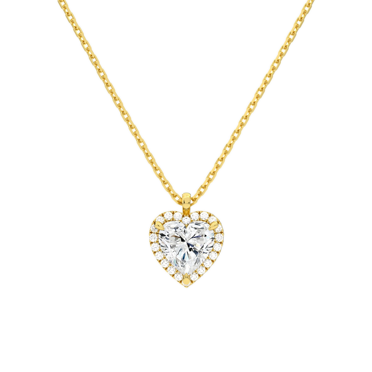 Malia Heart Halo Lab-Grown Diamond Pendant Necklace in 18K Yellow Gold, front view