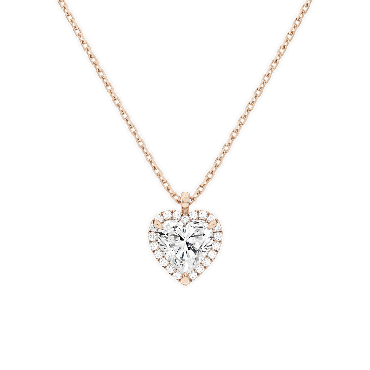 Malia Heart Halo Lab-Grown Diamond Pendant Necklace in 14K Rose Gold, front view