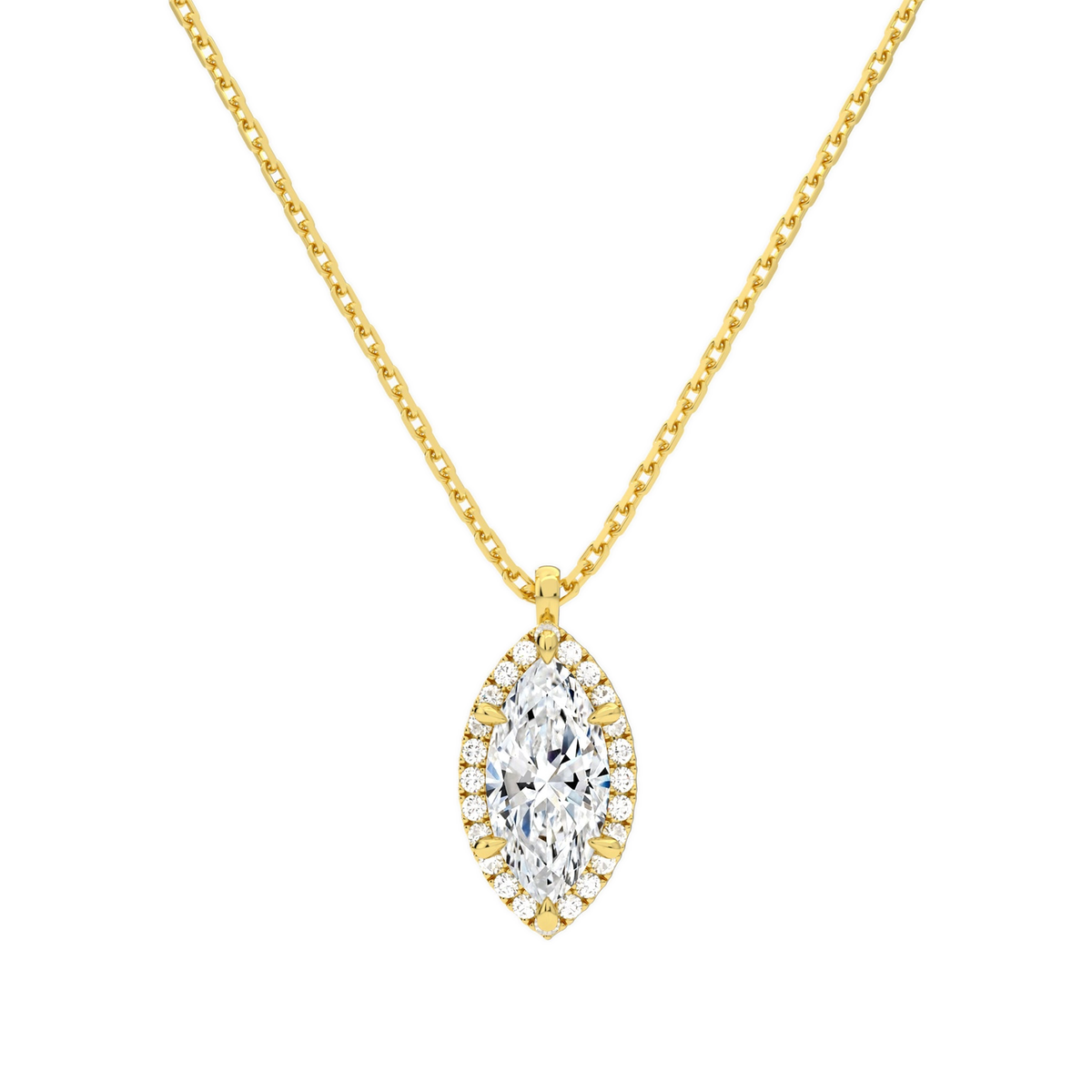 Malia Marquise Halo Lab-Grown Diamond Pendant Necklace in 14K Yellow Gold, front view