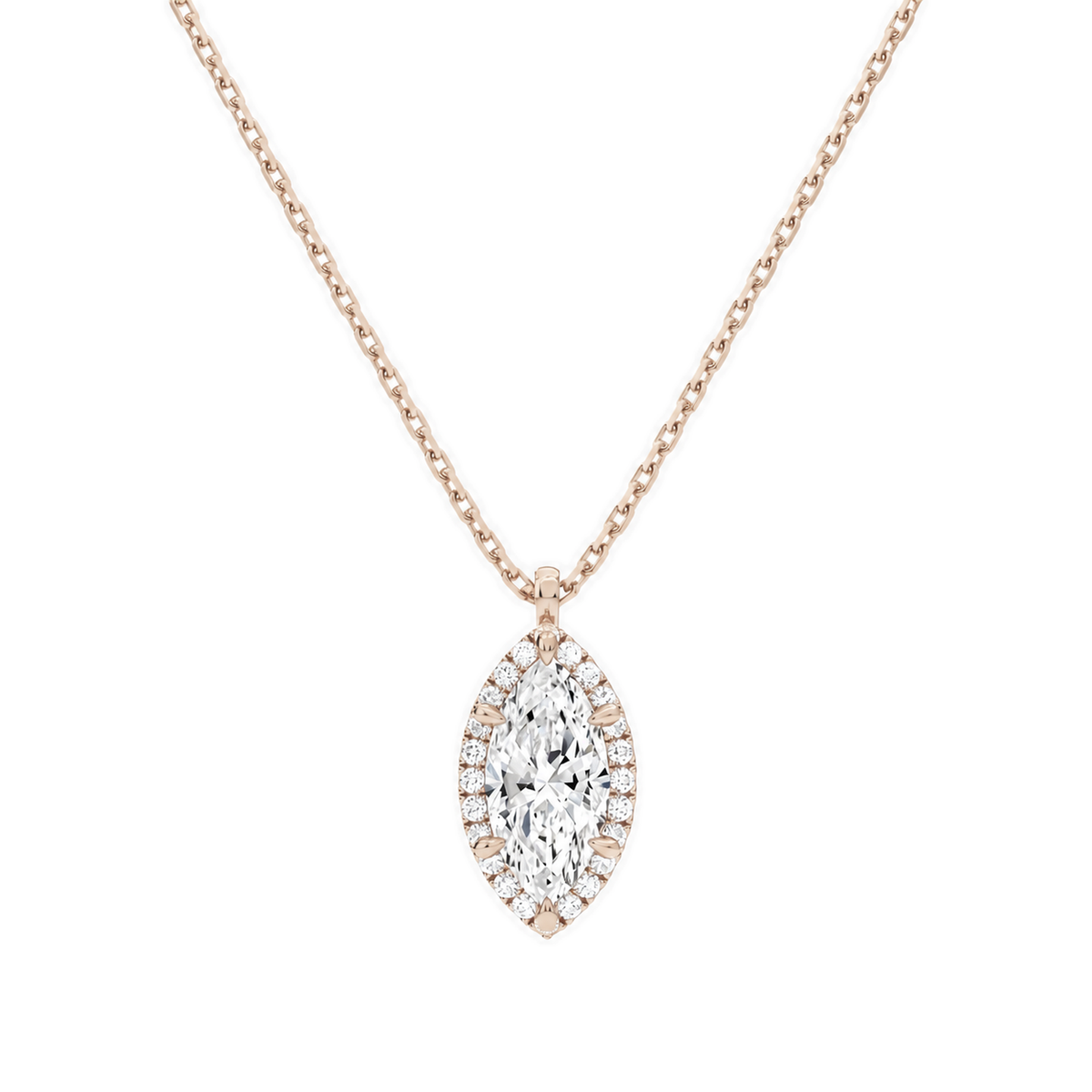 Malia Marquise Halo Lab-Grown Diamond Pendant Necklace in 14K Rose Gold, front view