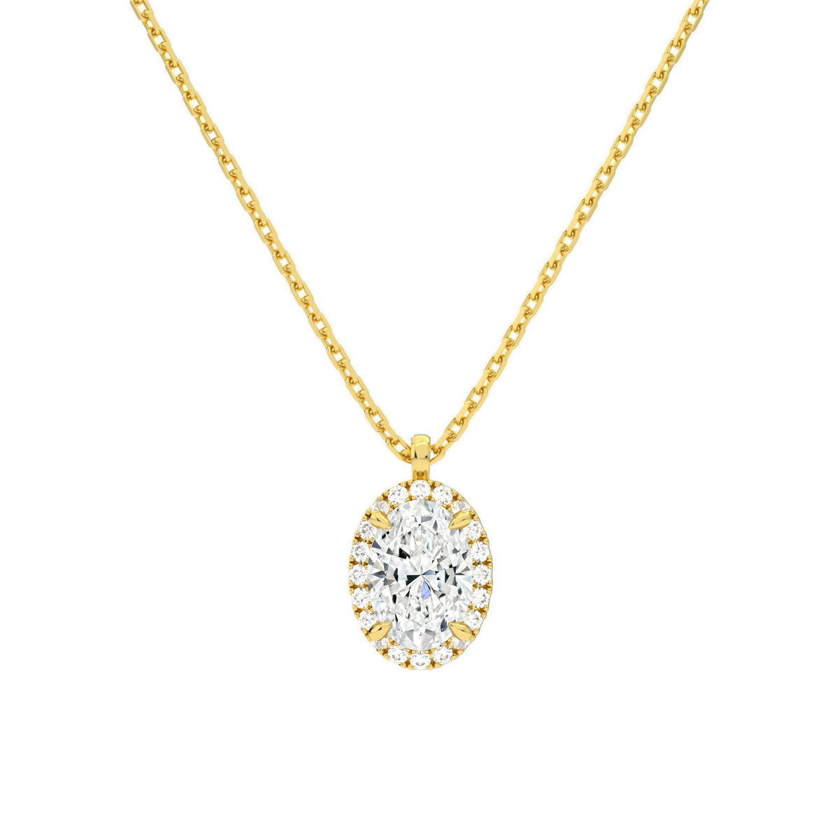 Malia Oval Halo Lab-Grown Diamond Pendant Necklace in 14K Yellow Gold, front view
