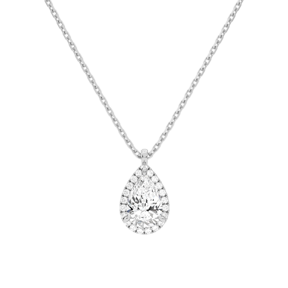 Malia Pear Halo Lab-Grown Diamond Pendant Necklace in Platinum, front view