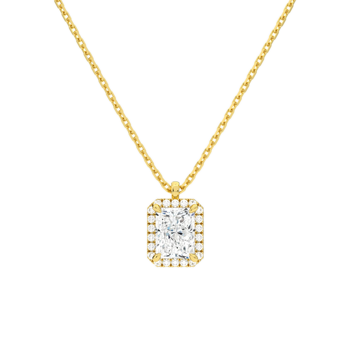 Malia Radiant Halo Lab-Grown Diamond Pendant Necklace in 14K Yellow Gold, front view