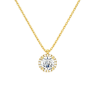 Malia Round Halo Lab-Grown Diamond Pendant Necklace in 18K Yellow Gold, front view