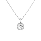 Leona Cushion Halo Accented Bail Lab-Grown Diamond Pendant Necklace in 14K White Gold, front view