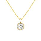 Leona Cushion Halo Accented Bail Lab-Grown Diamond Pendant Necklace in 18K Yellow Gold, front view