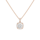 Leona Cushion Halo Accented Bail Lab-Grown Diamond Pendant Necklace in 14K Rose Gold, front view