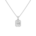 Leona Emerald Halo Accented Bail Lab-Grown Diamond Pendant Necklace in 18K White Gold, front view