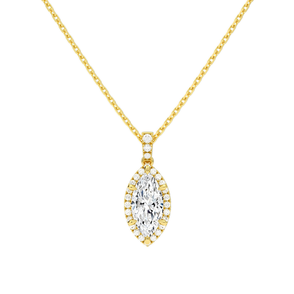 Leona Marquise Halo Accented Bail Lab-Grown Diamond Pendant Necklace in 18K Yellow Gold, front view