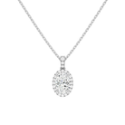 Leona Oval Halo Accented Bail Lab-Grown Diamond Pendant Necklace in 14K White Gold, front view
