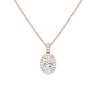 Leona Oval Halo Accented Bail Lab-Grown Diamond Pendant Necklace in 14K Rose Gold, front view
