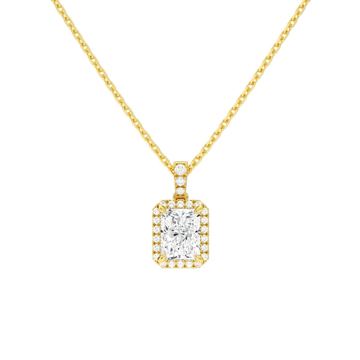 Leona Radiant Halo Accented Bail Lab-Grown Diamond Pendant Necklace in 18K Yellow Gold, front view