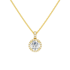 Leona Round Halo Accented Bail Lab-Grown Diamond Pendant Necklace in 14K Yellow Gold, front view