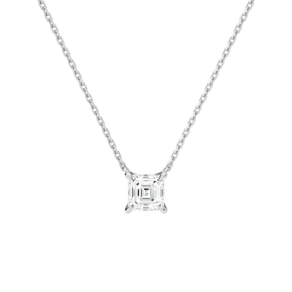 Solenne Asscher Solitaire Lab-Grown Diamond Necklace in 14K White Gold, front view