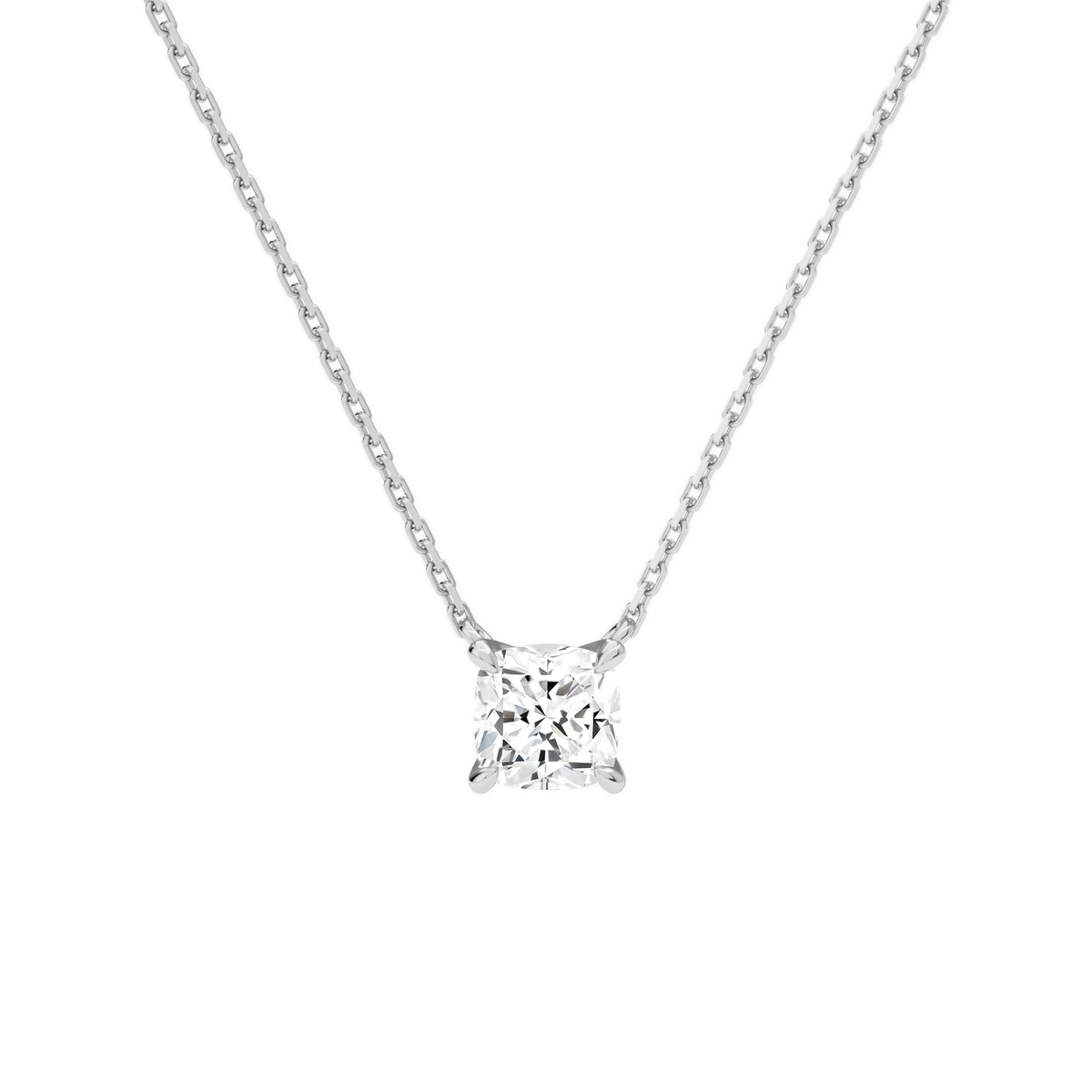 Solenne Cushion Solitaire Lab-Grown Diamond Necklace in Platinum, front view