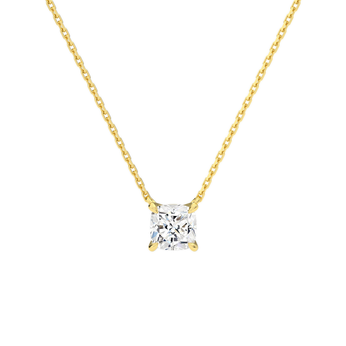 Solenne Cushion Solitaire Lab-Grown Diamond Necklace in 14K Yellow Gold, front view