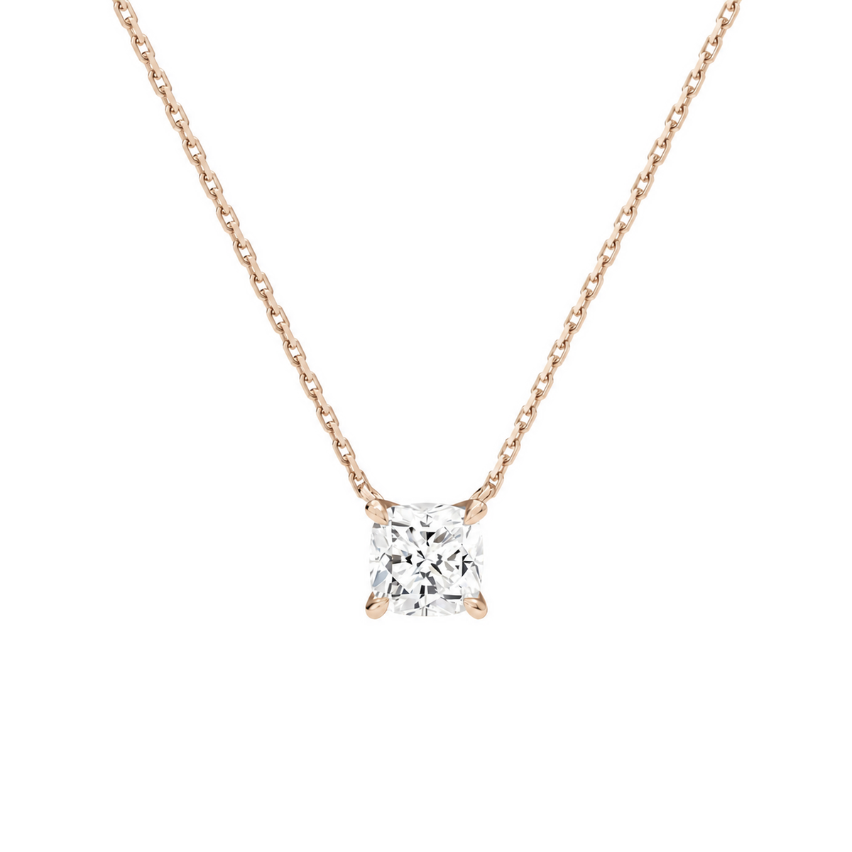 Solenne Cushion Solitaire Lab-Grown Diamond Necklace in 14K Rose Gold, front view