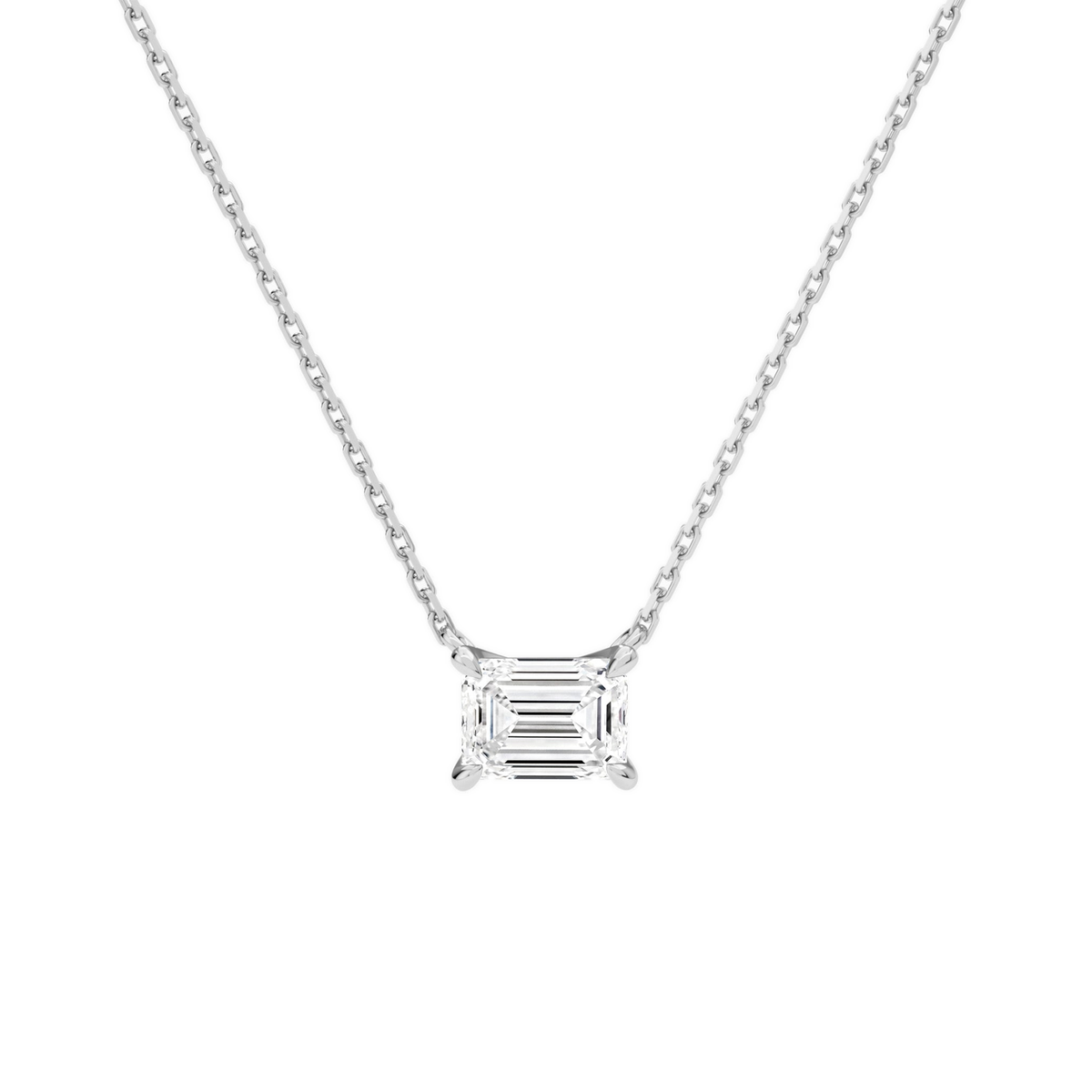 Solenne Emerald Solitaire Lab-Grown Diamond Necklace in 14K White Gold, front view