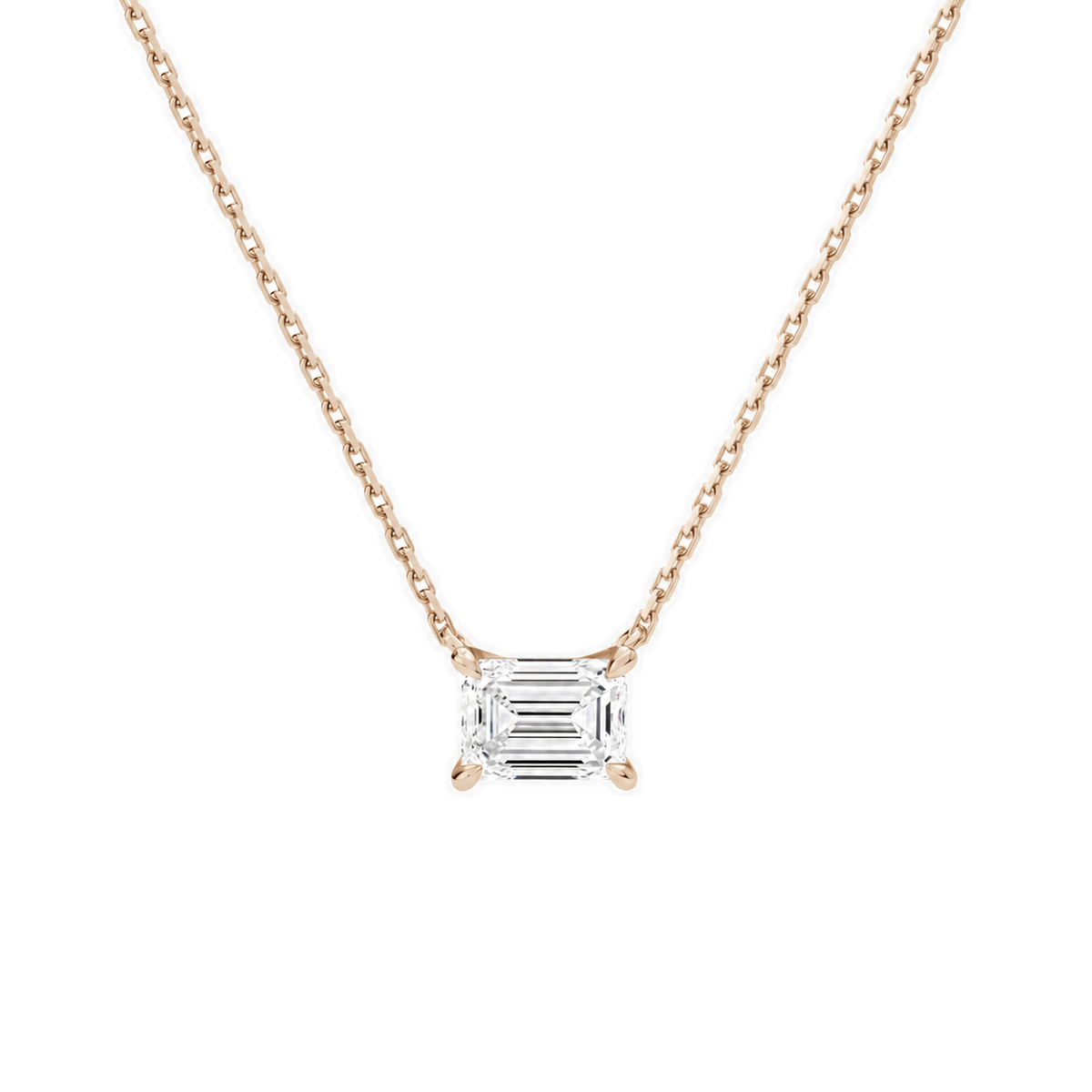 Solenne Emerald Solitaire Lab-Grown Diamond Necklace in 14K Rose Gold, front view