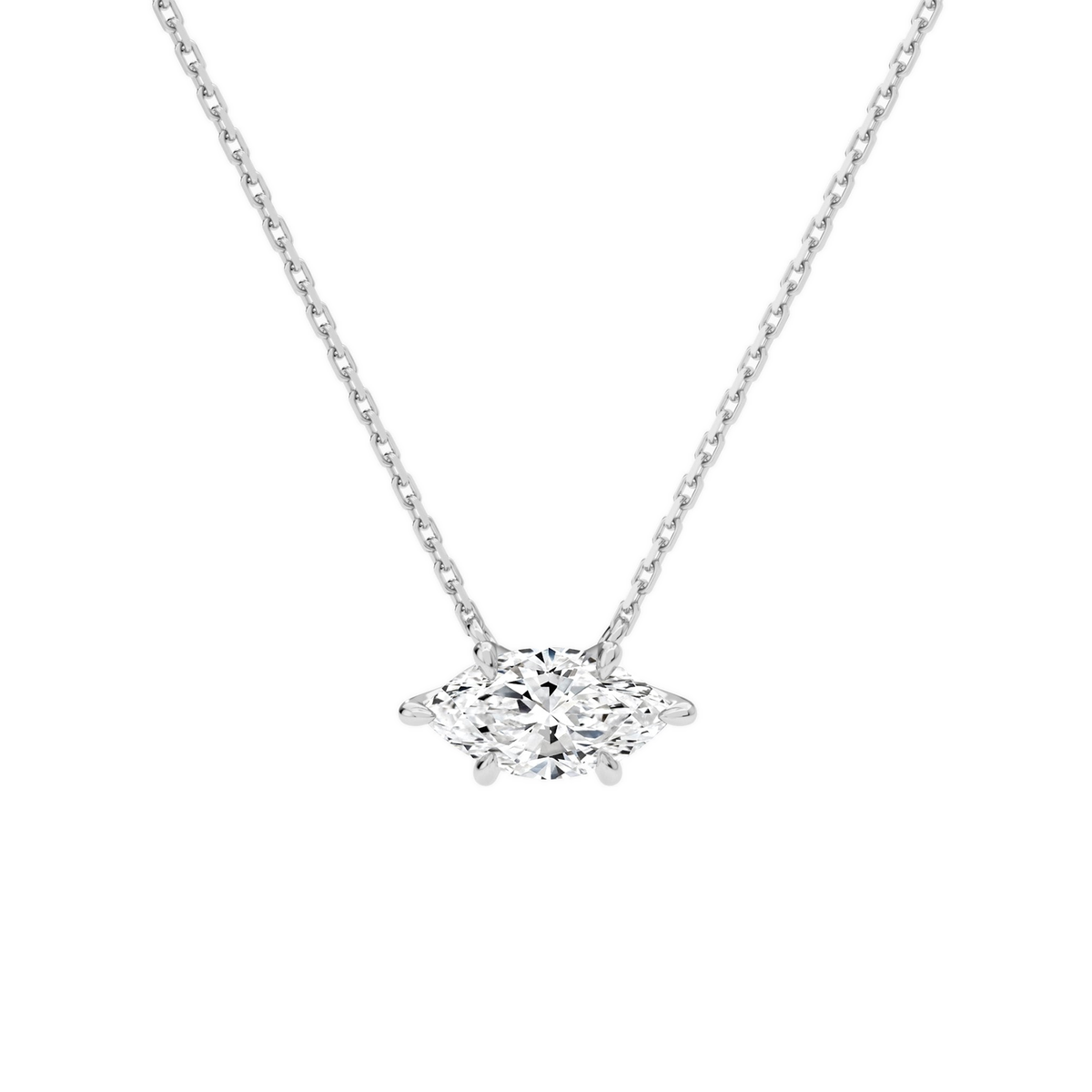 Solenne Marquise Solitaire Lab-Grown Diamond Necklace in Platinum, front view