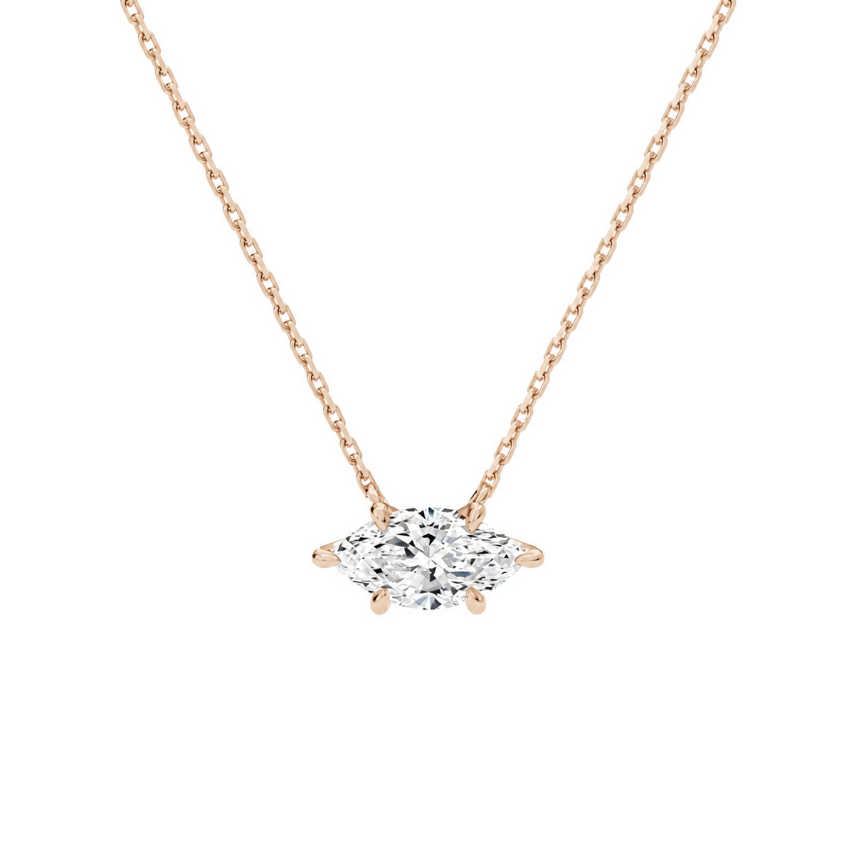 Solenne Marquise Solitaire Lab-Grown Diamond Necklace in 14K Rose Gold, front view