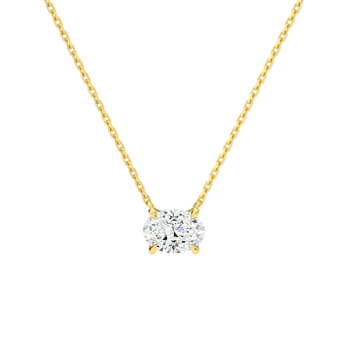 Solenne Oval Solitaire Lab-Grown Diamond Necklace in 14K Yellow Gold, front view