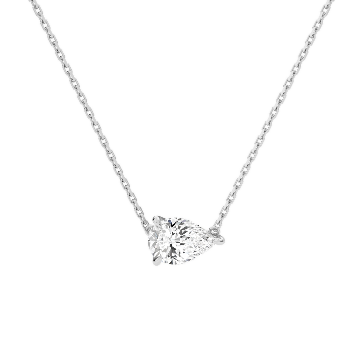 Solenne Pear Solitaire Lab-Grown Diamond Necklace in 18K White Gold, front view