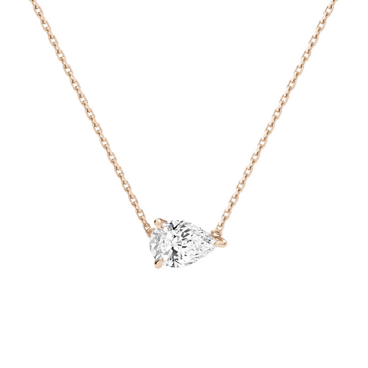 Solenne Pear Solitaire Lab-Grown Diamond Necklace in 14K Rose Gold, front view
