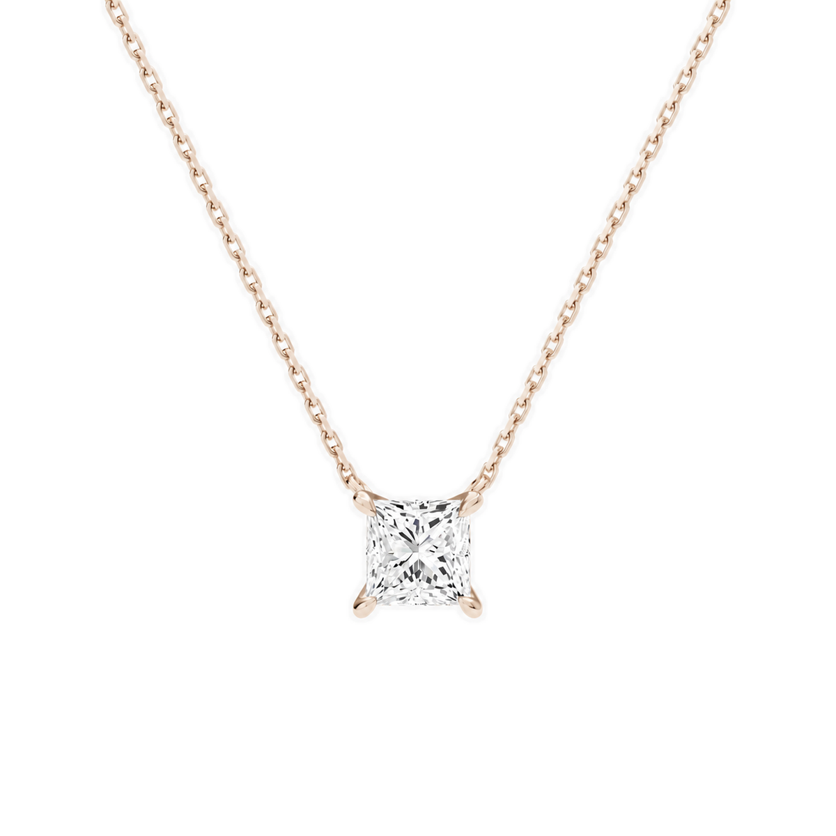 Solenne Princess Solitaire Lab-Grown Diamond Necklace in 14K Rose Gold, front view