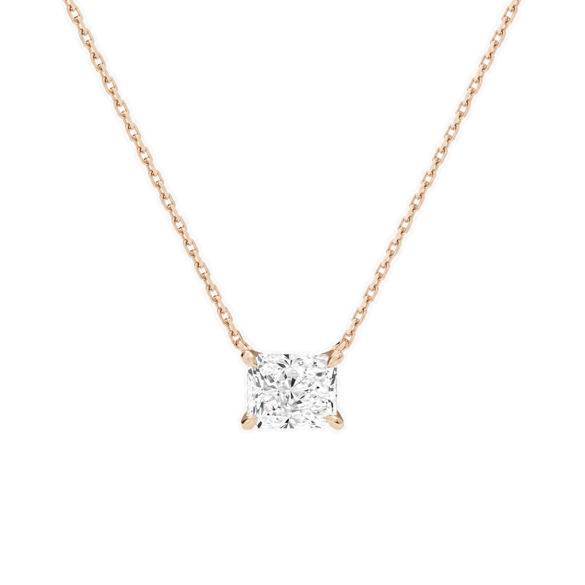 Solenne Radiant Solitaire Lab-Grown Diamond Necklace in 14K Rose Gold, front view