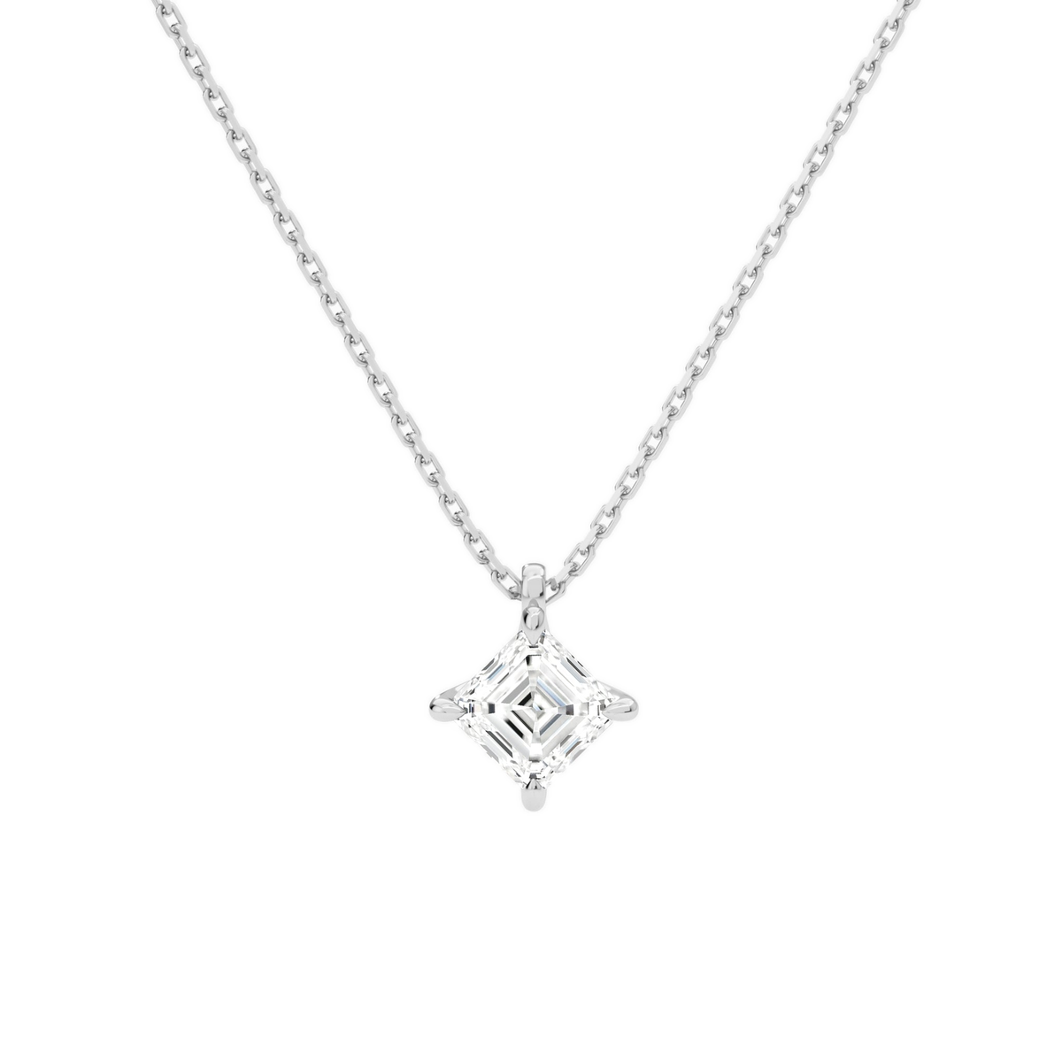 Elysia Asscher Solitaire Lab-Grown Diamond Pendant Necklace in 18K White Gold, front view