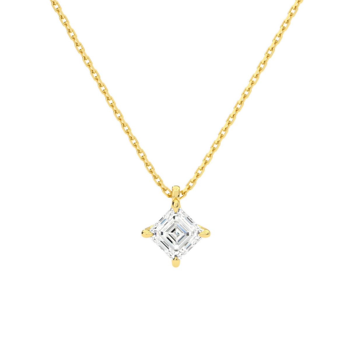 Elysia Asscher Solitaire Lab-Grown Diamond Pendant Necklace in 14K Yellow Gold, front view