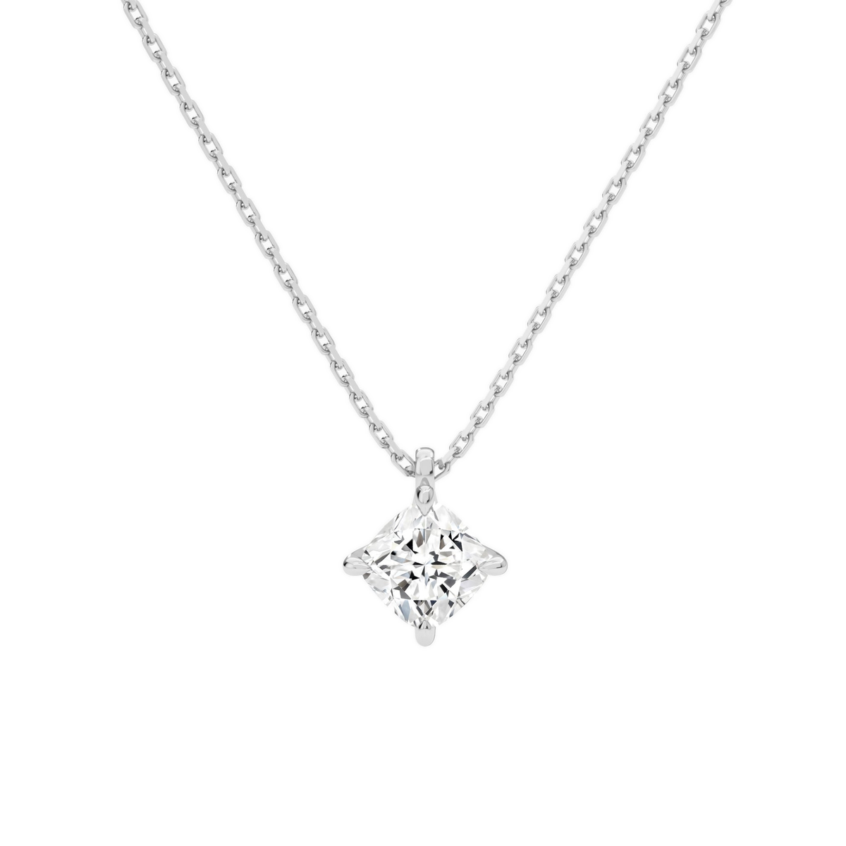 Elysia Cushion Solitaire Lab-Grown Diamond Pendant Necklace in 14K White Gold, front view