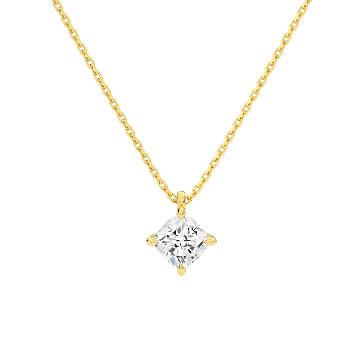 Elysia Cushion Solitaire Lab-Grown Diamond Pendant Necklace in 18K Yellow Gold, front view