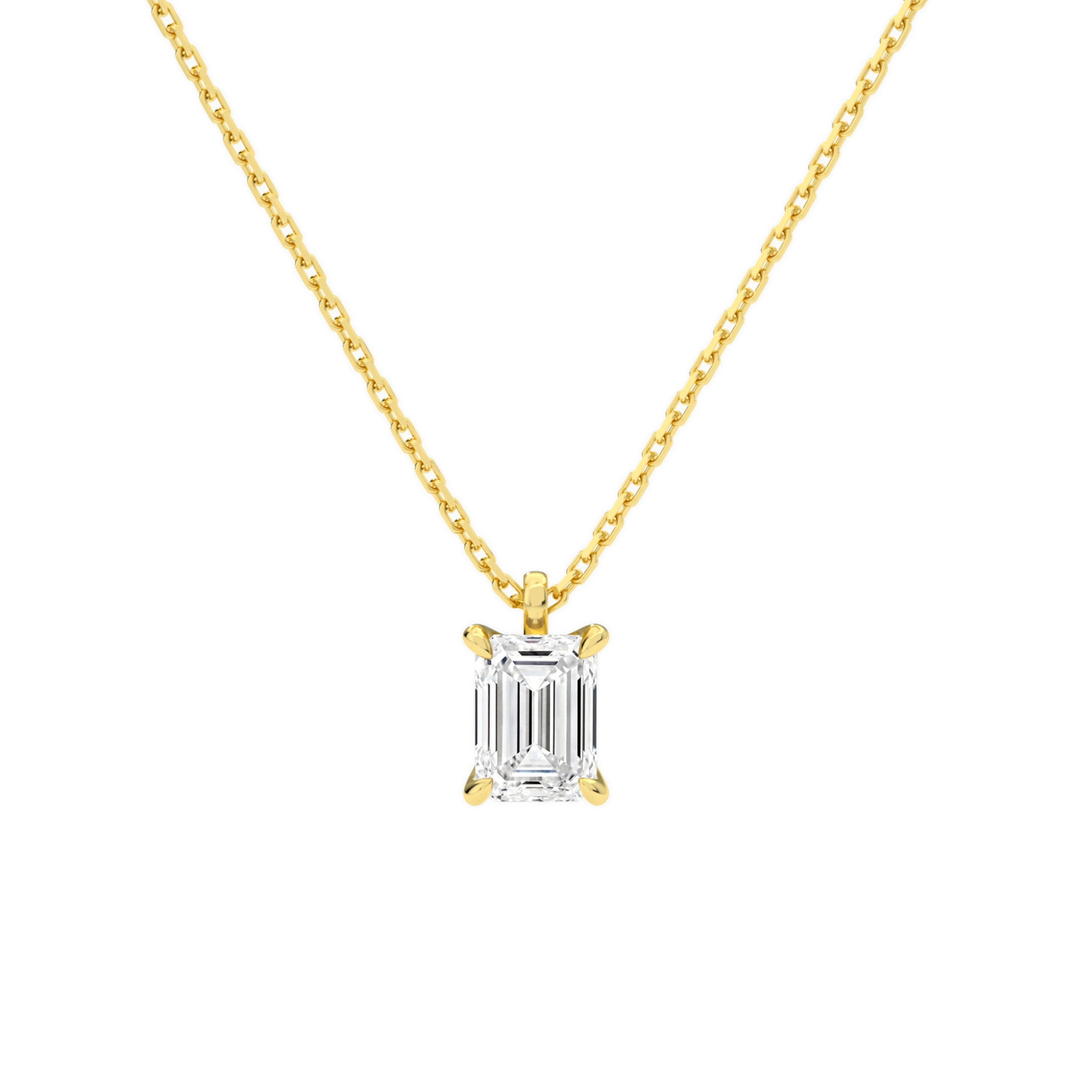 Elysia Emerald Solitaire Lab-Grown Diamond Pendant Necklace in 14K Yellow Gold, front view