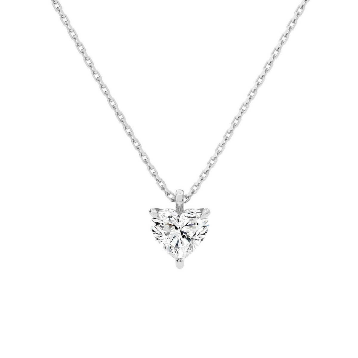 Elysia Heart Solitaire Lab-Grown Diamond Pendant Necklace in 18K White Gold, front view