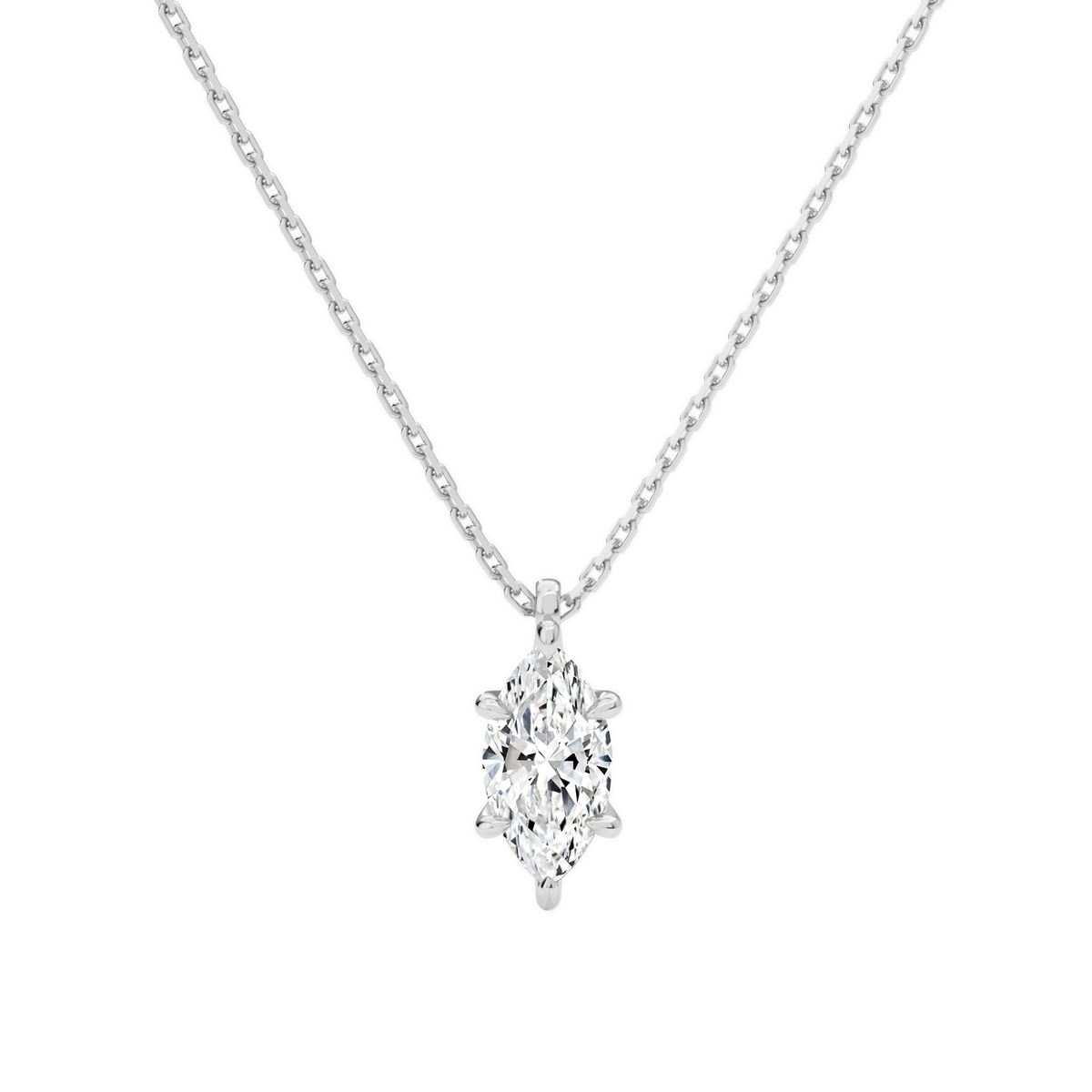 Elysia Marquise Solitaire Lab-Grown Diamond Pendant Necklace in 14K White Gold, front view