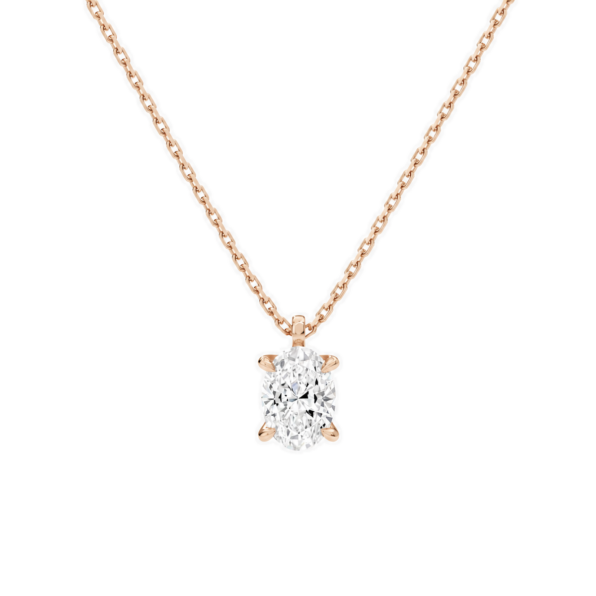 Elysia Oval Solitaire Lab-Grown Diamond Pendant Necklace in 14K Rose Gold, front view