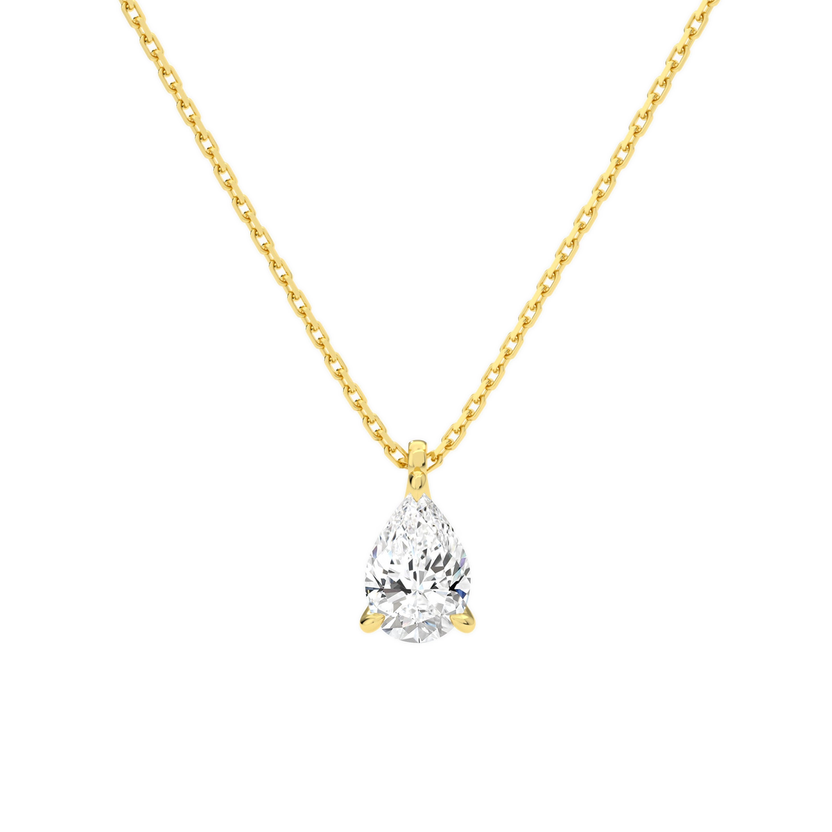 Elysia Pear Solitaire Lab-Grown Diamond Pendant Necklace in 14K Yellow Gold, front view