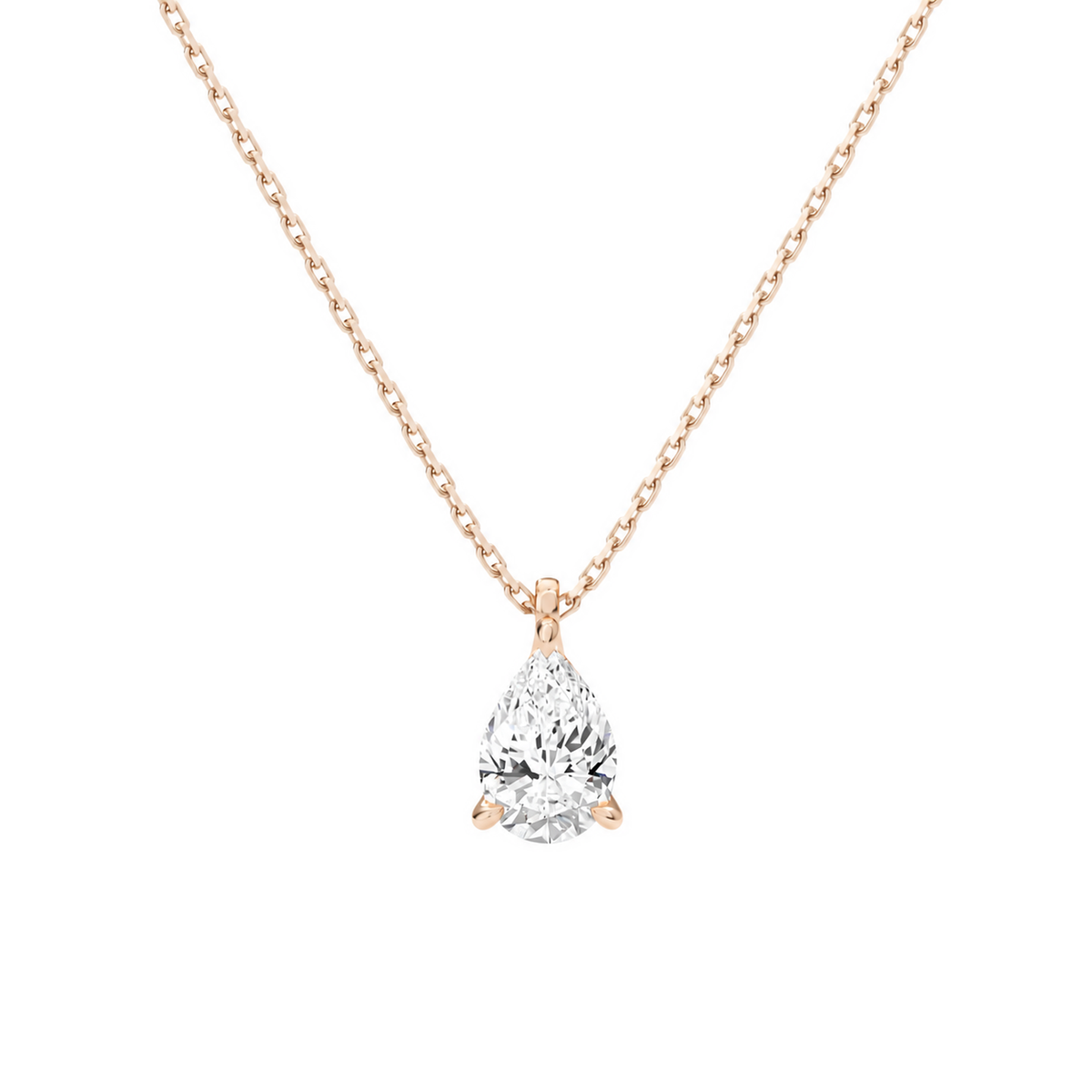 Elysia Pear Solitaire Lab-Grown Diamond Pendant Necklace in 14K Rose Gold, front view