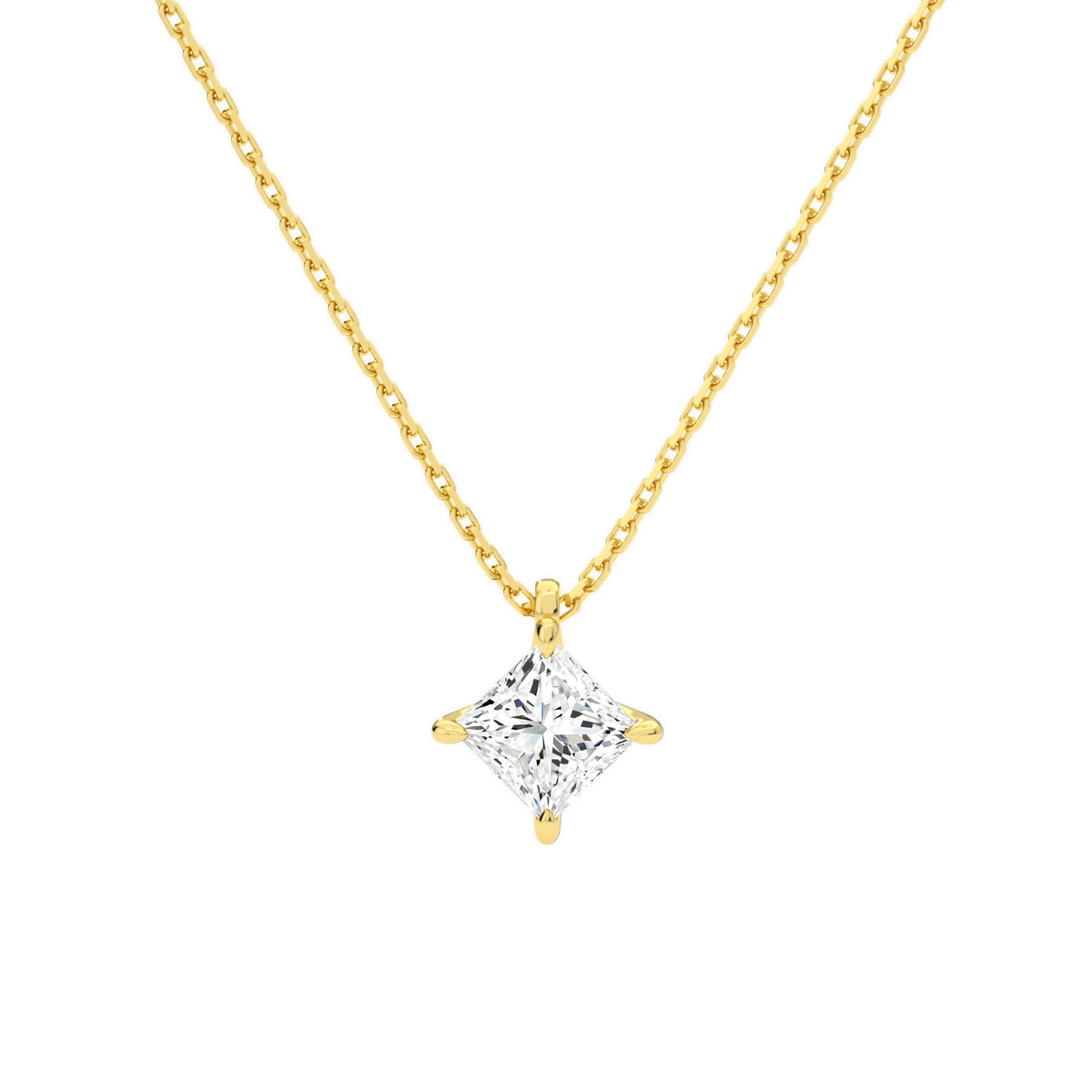 Elysia Princess Solitaire Lab-Grown Diamond Pendant Necklace in 18K Yellow Gold, front view